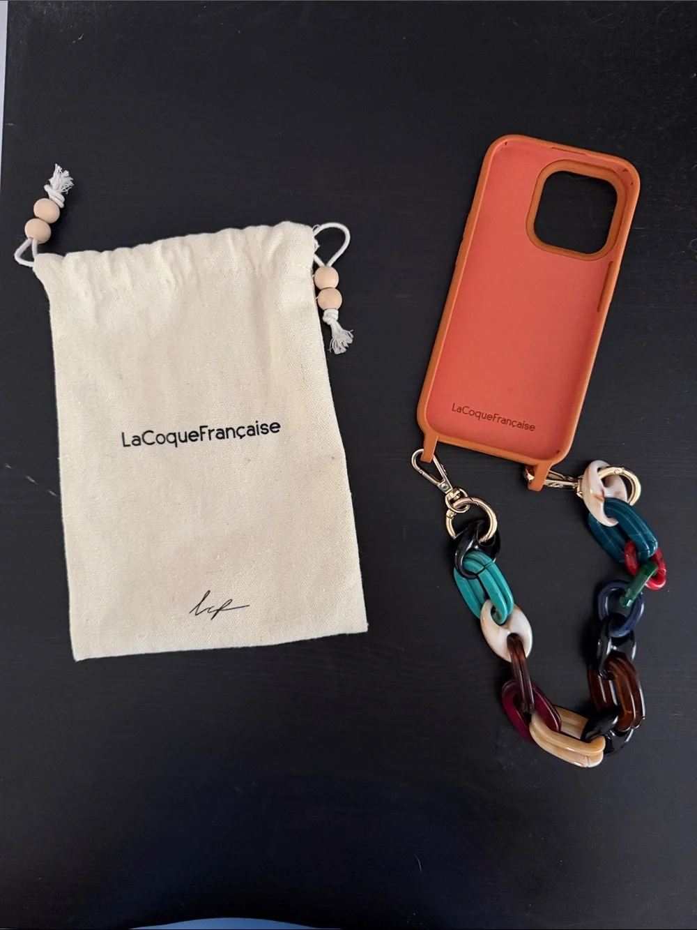 Orange Phone Case with Multicolor Chain Strap